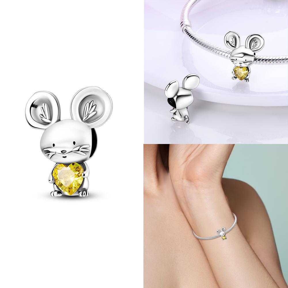 Copper Charms Animal Color Pink Rabbit Sheep Cat Dog Beads Fit 3Mm Original Bracelets Fine Diy Birthday Jewelry Make