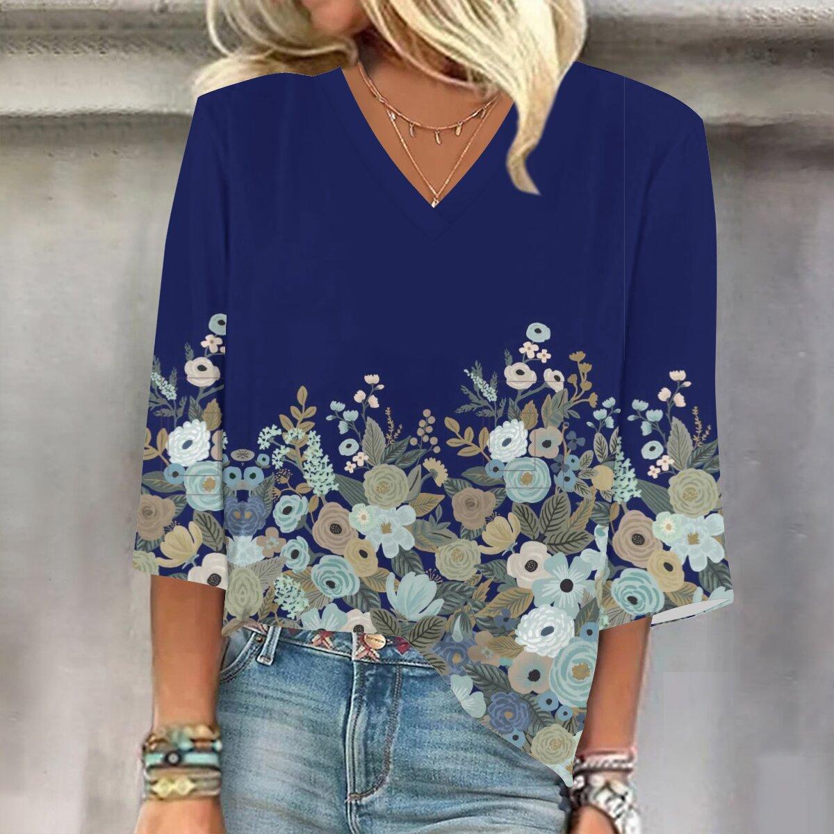 

2023 Весенне-осенний новый модный топ с рукавом 3/4 и принтом