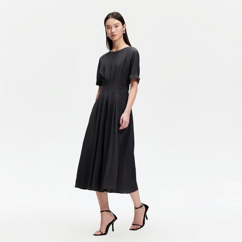 VEROMODA 2025 Spring Pleated Tencel Blend French Retro Long Dress