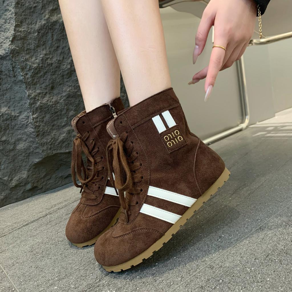 Dexun Shoes Women's 2025 New Popular Fashion Boxing High-top Shoes, High-end Flat Bottom, Light and Comfortable Martin Boots
