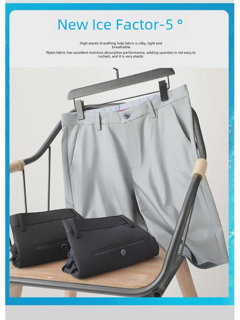 Men's Black Non-Iron Stretch Casual Shorts - All-Season, Anti-Wrinkle, Straight Fit, Sports Style