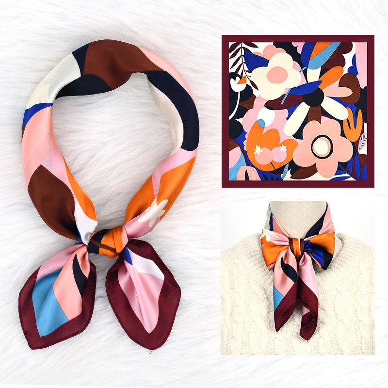 

70 Simulation silk flower silk scarf fashion professional color matching high-end decorative versatile square scarf scarf 70*70cm бордовый