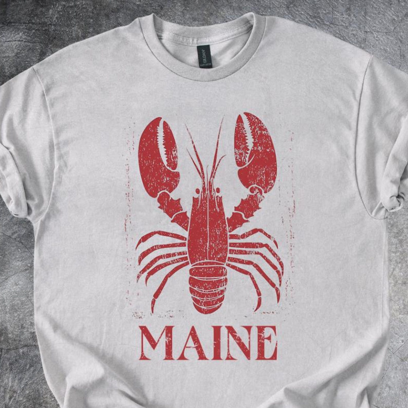 Maine Lobster Shirt Red Lobster Block Coastal Seafood Nautical Style Art Tshirt Design Gray 160