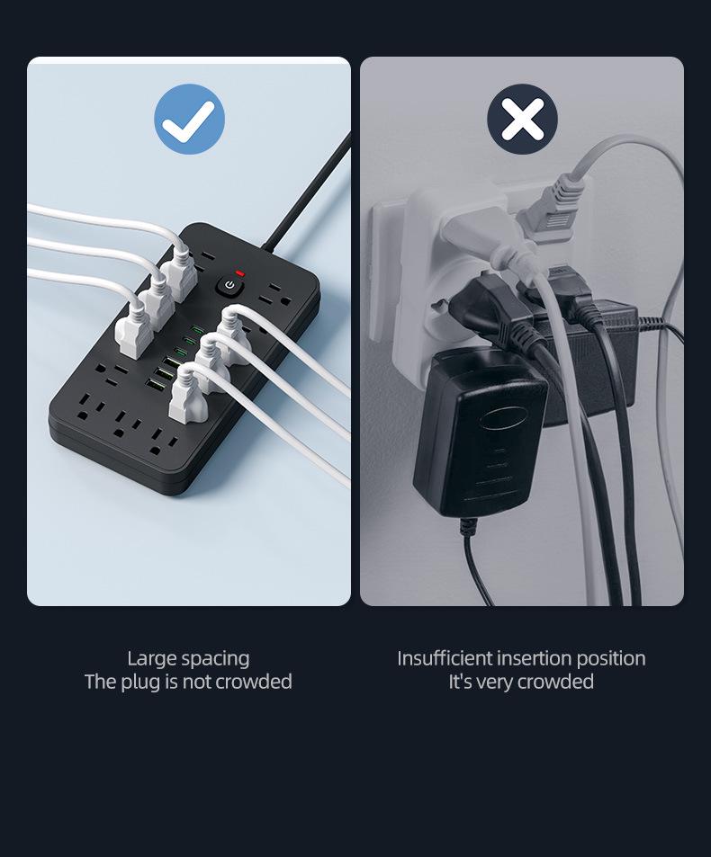 19-in-1 Multifunctional Power Strip with 3 USB Ports and US Plug Adapter for Mexico, Taiwan, Canada