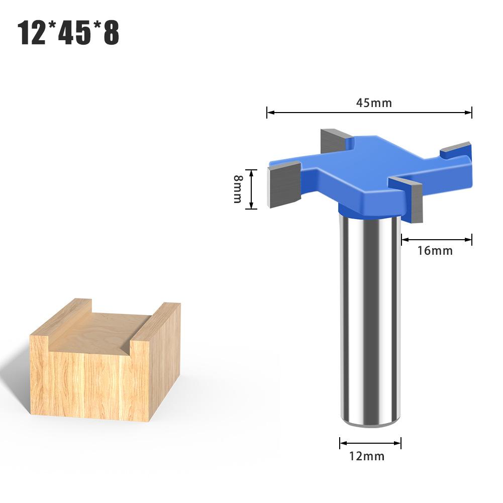 

6-Tooth Four-Tooth T-Shaped Knife 1/2 Handle 12Mm Handle Woodworking Tool Lengthened T-Shaped Cutter Slotted Milling Cutter T-Shaped Tenon Cutter 12 handle four blade 12 * 45 * 8