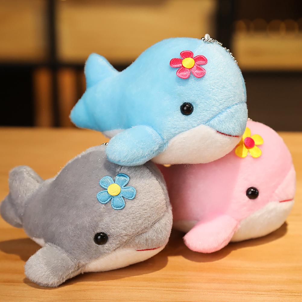 Dolphin Plush Toy with Flower Cute Ocean Fish Toys Key Chain Pendant Gifts for Children Kids Toy Wedding Gifts