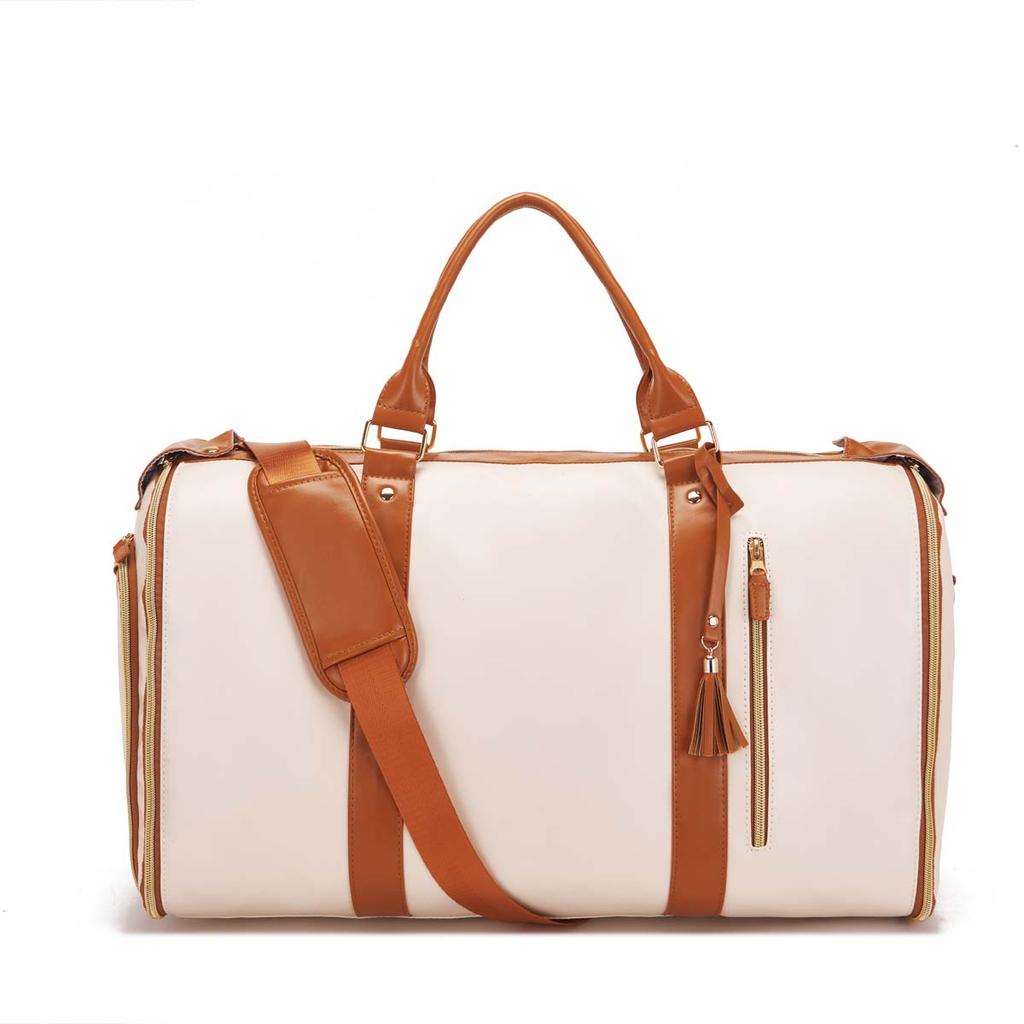 Fabric Solid Color Striped Foldable And Expandable Multifunctional Travel Bag