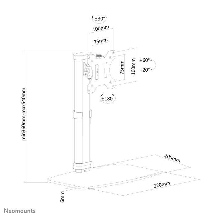 Flat Screen Mount - NewStar - FPMA-D890BLACK - Black - 1 Screen Up To 30" - Adjustable 36-54 Cm