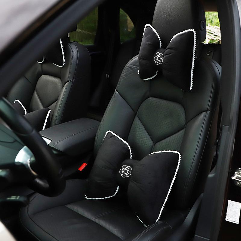 1PC High Quality Camellia Flower Bow Car Neck Pillow Soft Plush Auto Headrest Seat Support Holder Car Interior Accessories