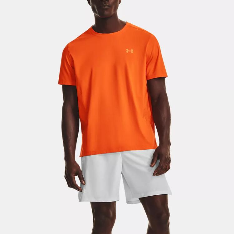 Under Armour Solid Color Crew Neck Sports Short Sleeve T-Shirt With Print Men Tops Team-Orange 1376518-800