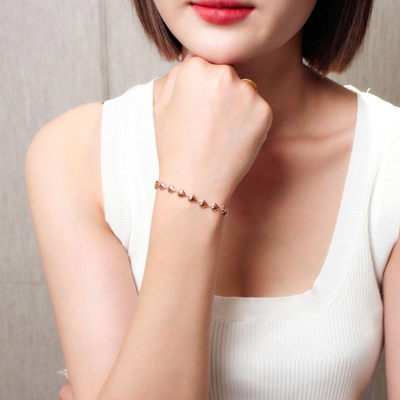 Purple Gold Glossy Peach Heart Bracelet Rose Gold Plated Sweet Double-Sided Love Heart Bracelet Jewelry