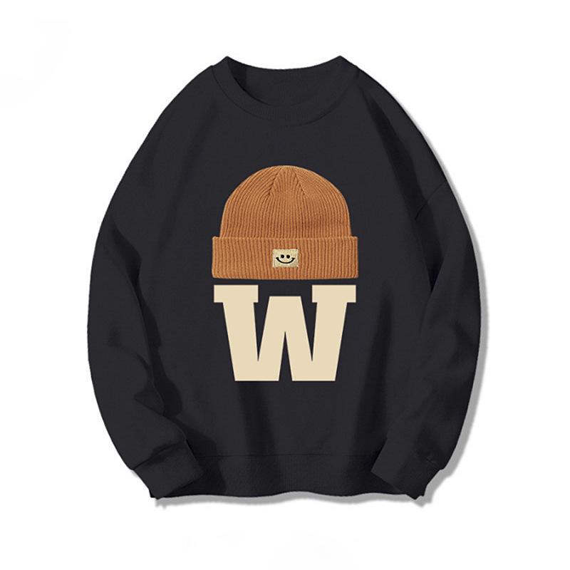 Dámská retro hnědá mikina s kulatým výstřihem – lehká, volný střih, dopisní potisk, všestranný líný styl na jaro a podzim