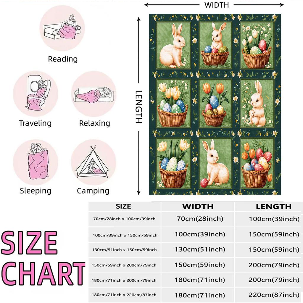 1pc Easter Cartoon Rabbit Printed Flannel Blanket With Various Sizes, Soft And Comfortable Nap Cover, Machine Washable