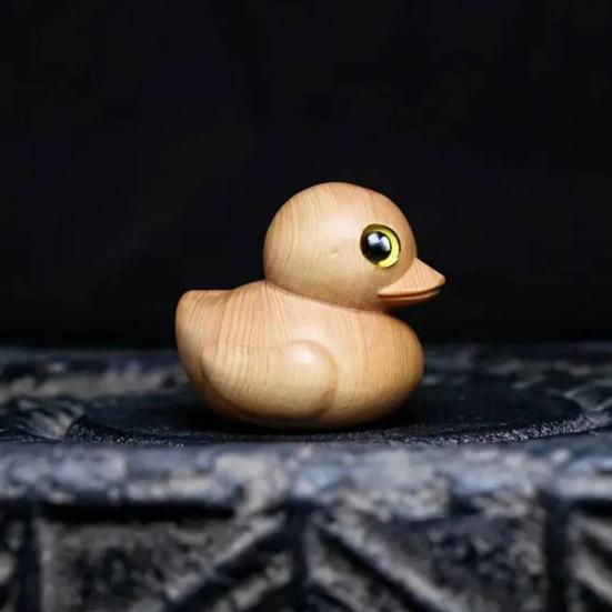 Wooden Middle Finger Duck Figurine Little Yellow Duck Statue Sculpture Handmade Animal Model Home Office Desktop Decoration Ornament