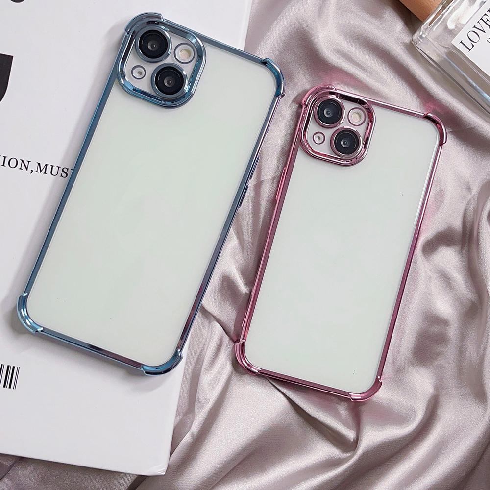 For iPhone 13 TPU Case Electroplated Edge Phone Cover with PVC Lens Film