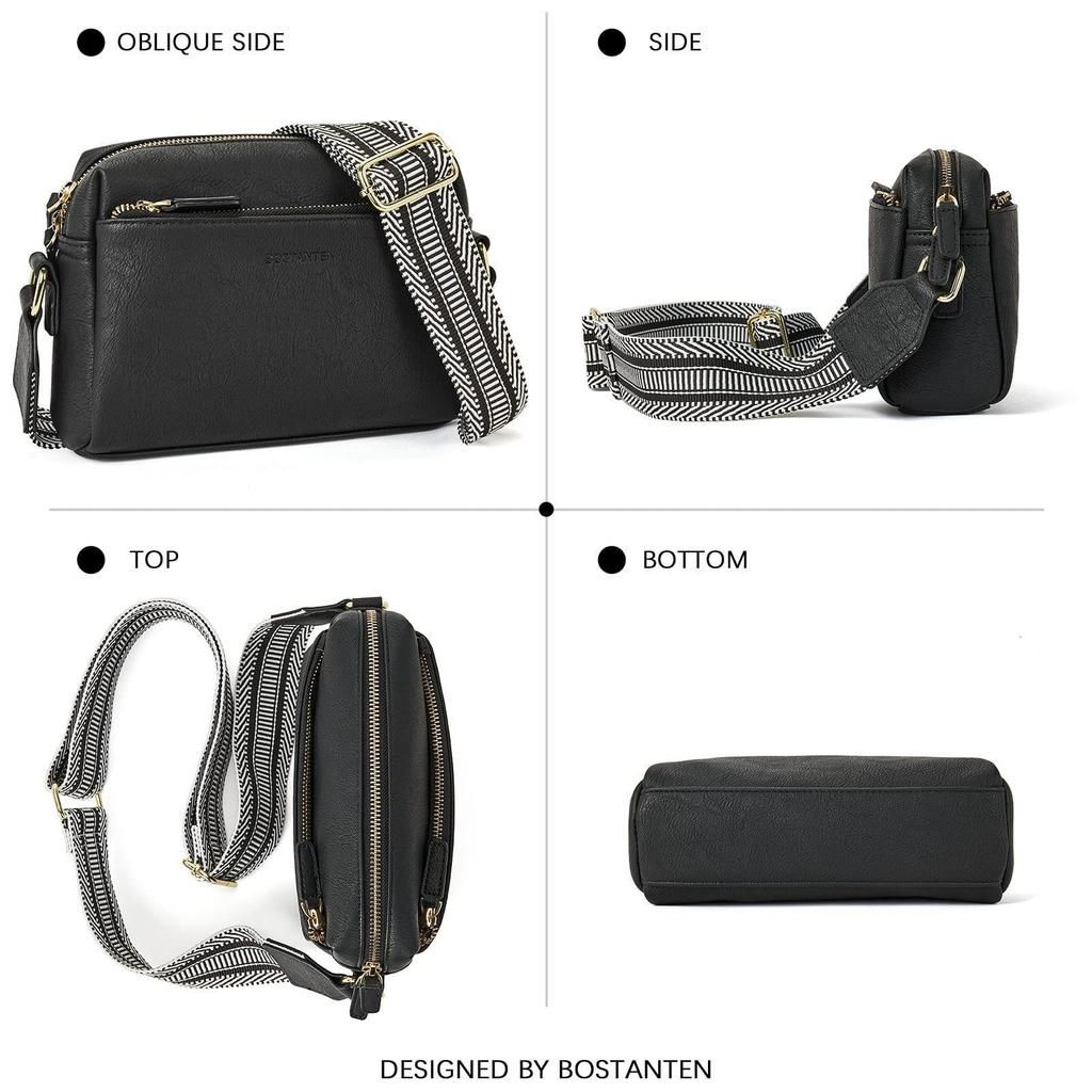 Nowa Damska Mała Skórzana Torba Crossbody z Trzema Zamkami i Kolorowym Paskiem - Torebka na Ramię na Telefon Komórkowy