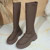 Sexy černé kozačky pod koleno s tlustou podrážkou Dámské 2025 Zimní Pohodlné Platforma Silný podpatek Elastické Dlouhé jezdecké boty Boty plus size