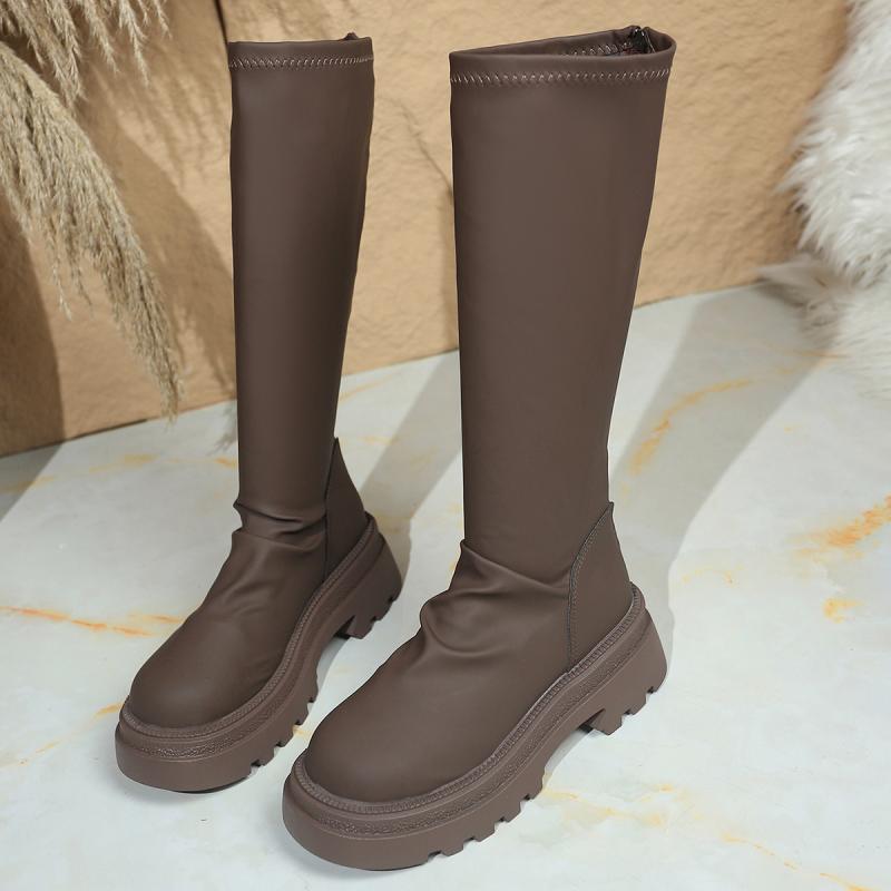 Sexy černé kozačky pod koleno s tlustou podrážkou Dámské 2025 Zimní Pohodlné Platforma Silný podpatek Elastické Dlouhé jezdecké boty Boty plus size