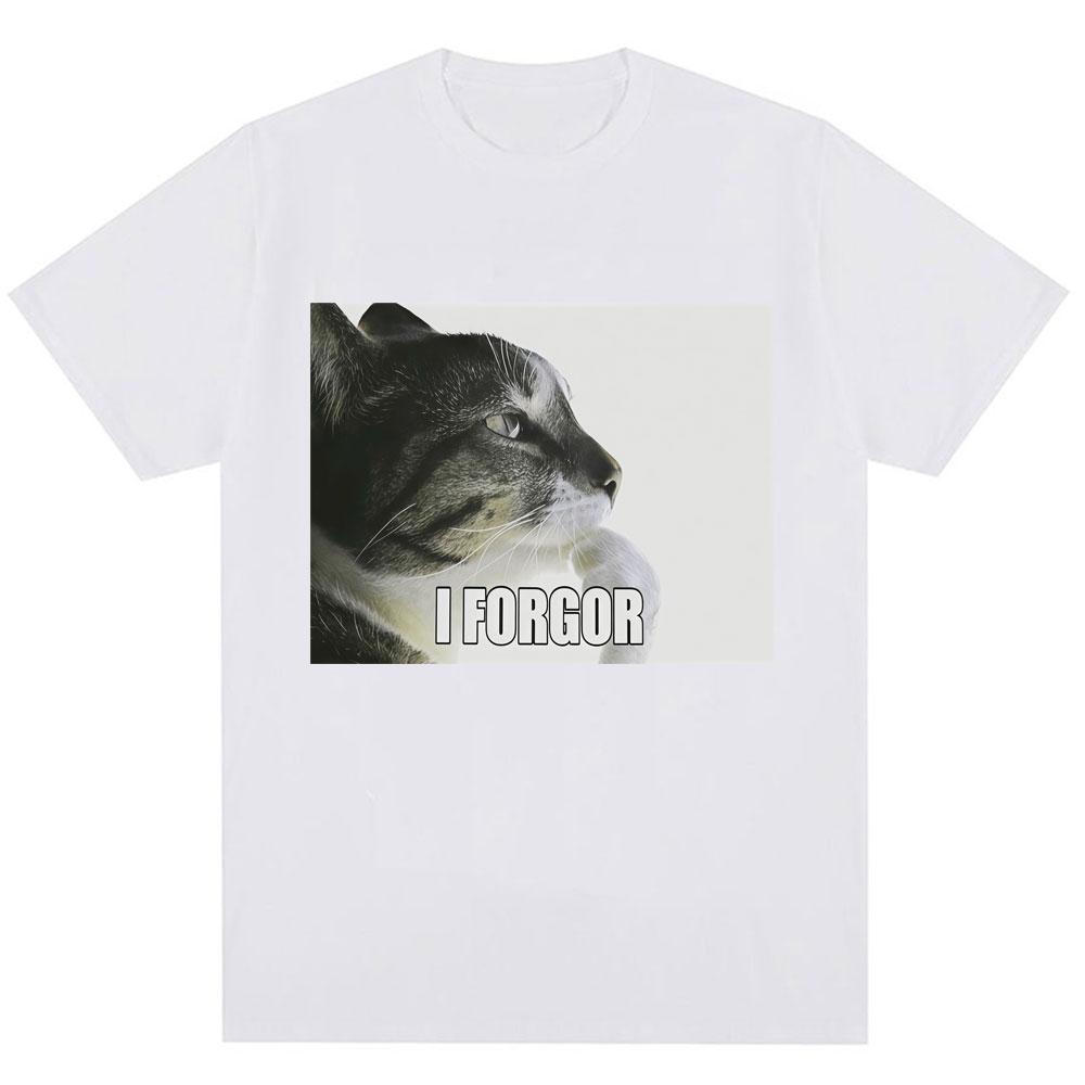 I Forgor Funny Cat Meme Graphic T-shirt Men Women Trendy Humor Vintage T Shirts Oversized Cotton Casual T Shirt Streetwear Gifts