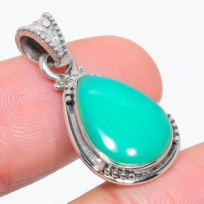 Natural Chrysoprase Gemstone 925 Solid Sterling Silver Gift Pendant 1.25" Z2i19