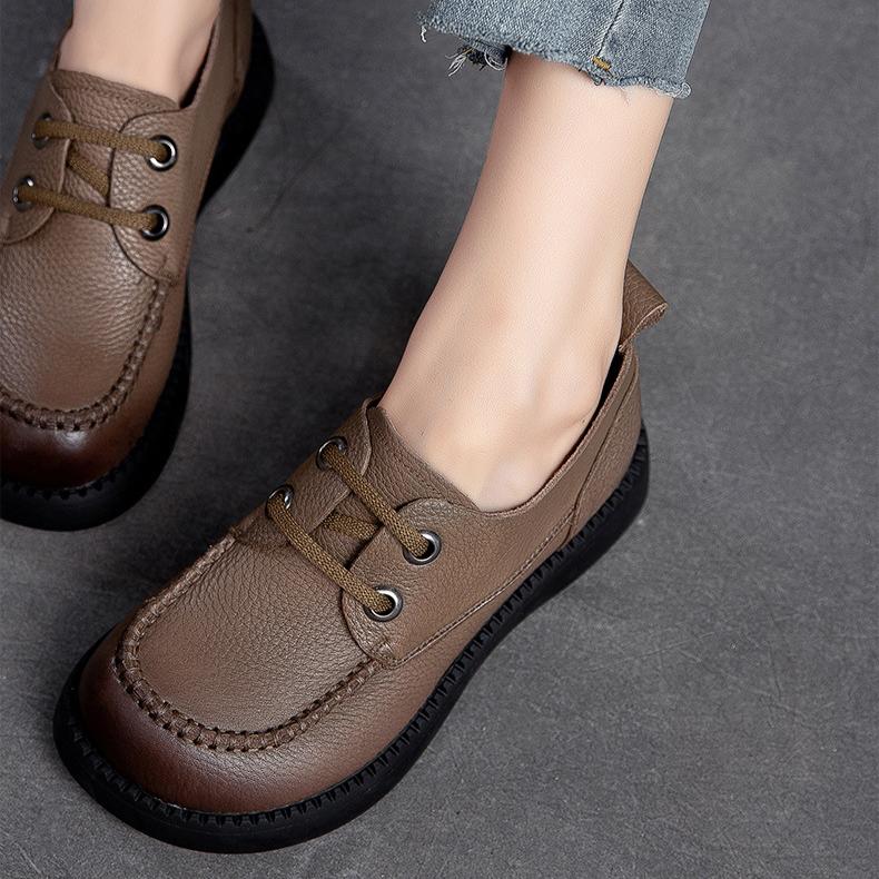 Johnature Натуральная кожа Ретро Круглый носок Шнуровка Повседневная Универсальная Мягкая — фото 9