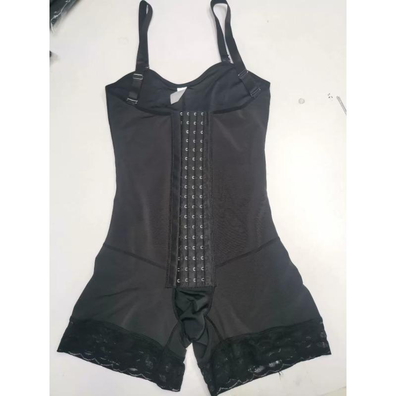 Adjustable Strap Front Hook and Eye Full Body Shaper Tummy Control Compression Lace Trim Shapewear Bodysuit for Women