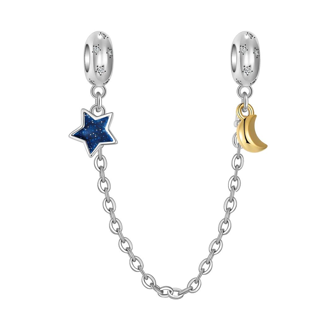 Copper Star Crescent Sun Earth Safety Chain Piece Fit Original Wrist Bracelet Beaded Designer Charms Necklace Female Jewelry