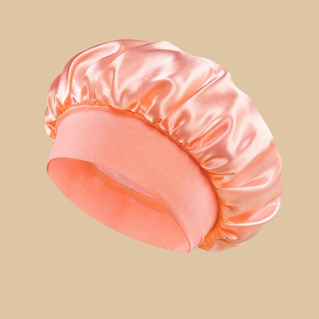 1pc Satin Sleep Cap with Elastic Band - Comfortable Polyester Unscented Wide Brim Shower Cap for Daily Use, Hair Bonnet for Sleeping