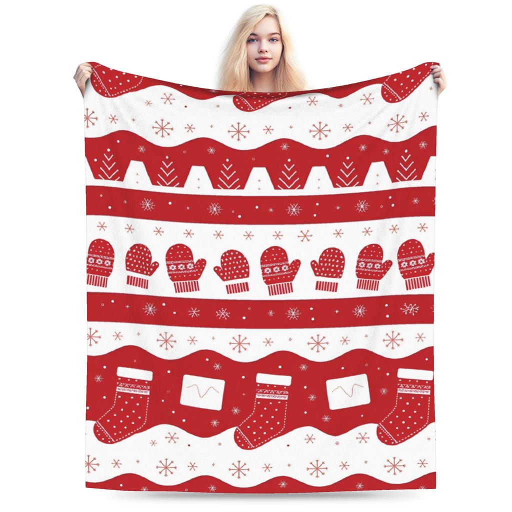 Winter Snowflakes Christmas Santa Claus Checkered Snow Blanket Ultra-Soft Flannel Throw Blankets Comfortable Bedding Throws