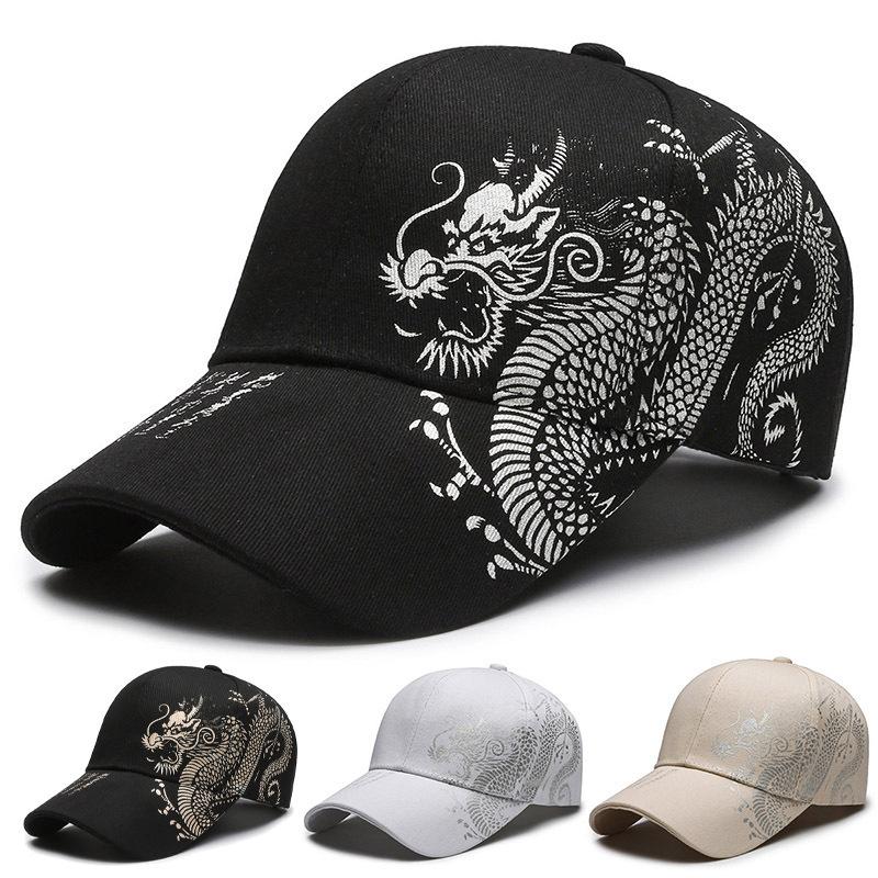 1Pcs Cotton Baseball Cap With Chinese Dragon Print Adjustable Strap Multiple Colors For Daily Wear Outdoor Sports Hiking