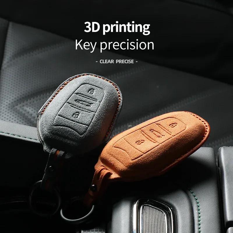 For Peugeot 2008 308 408 508 2008 3008 4008 5008 Car Key Case Full Cover Fob Alcantara keychain 3 Buttons Keybag Protecor Shell
