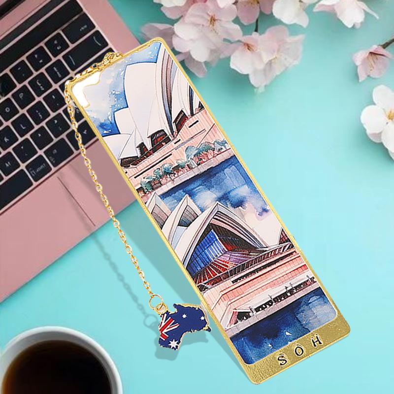 Creative Metal Bookmarks World Classic Architecture Famous Travel Attractions Reading Book Clip With Country Map Tassel Pendant