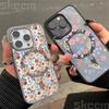 Niedliche Handyhülle mit Blumenmuster für iPhone 16 15 14 Pro Max 11 12 13 Pro 16E XS X XR Matt Magsafe Magnetische Drahtlose Ladeabdeckung