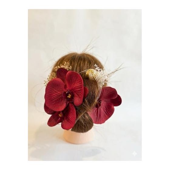 Orchid Hair Accessories for Coming-of-Age Ceremonies, Japanese Weddings, Kimonos, and Yukatas - Tsumami Zaiku Style with U-Pin Attachment, Perfect