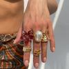 Baroque Imitation Pearl Retro Ring Design Sense Liquid Lava Flower Opening Ring