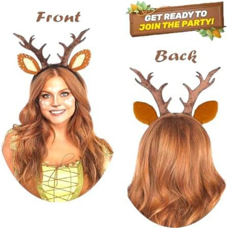 Festive Reindeer Antler Headband Set Includes Decorative Stickers Comfortable Cloth For Kids Adults Christmas Event