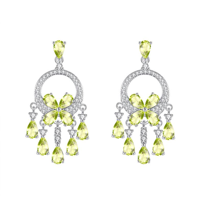 S925 Silver Colorful Crystal Tassel Earrings French Palace Style Drop Earrings