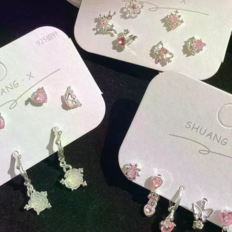 6Pcs Fashion Sweet Heart Stud Earrings For Women Girls Personality Fashion Temperament Earrings Jewelry Accessories Gifts