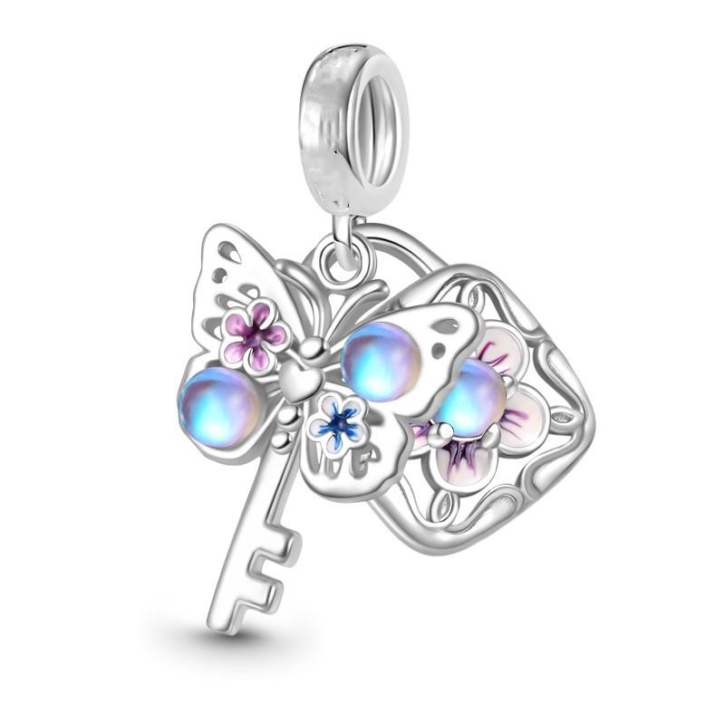 Crystal Blue Butterfly,Moon Bead Crab,Dragonfly Pendant 925 Silver European Original Bracelet DIY Accessories Exquisite Jewelry