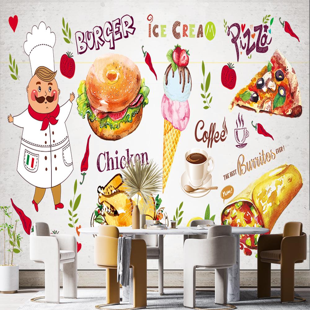 

Обои Бургеры Ресторан Пицца Настенная Фреска Западный Фаст-Фуд Снек-Бар Гамбургер Пицца Настенные Обои 200 cm(W) x 140 cm(H)