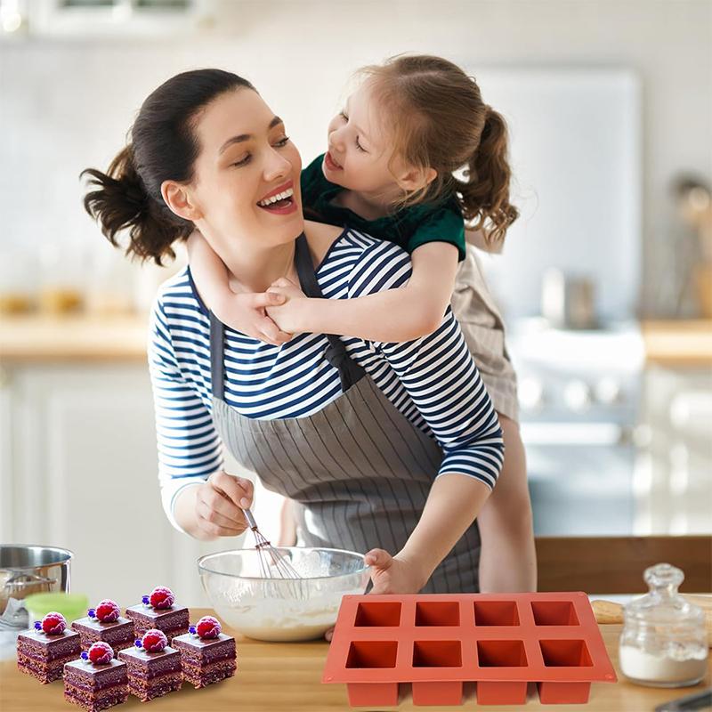 LMETJMA 8 Cavity Cube Cake Mold 3D Square Mousse Cake Baking Mold Silicone French Dessert Mold for Chocolate Brownie Bites JT353