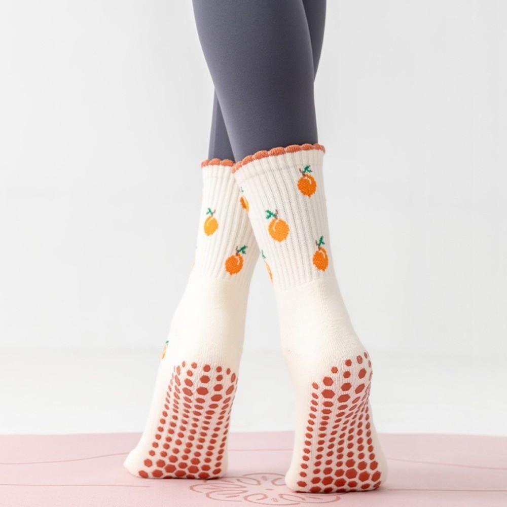 Non-Slip Yoga Socks Breathable Cuffed Mid Tube Socks Professional Floor Socks for Women