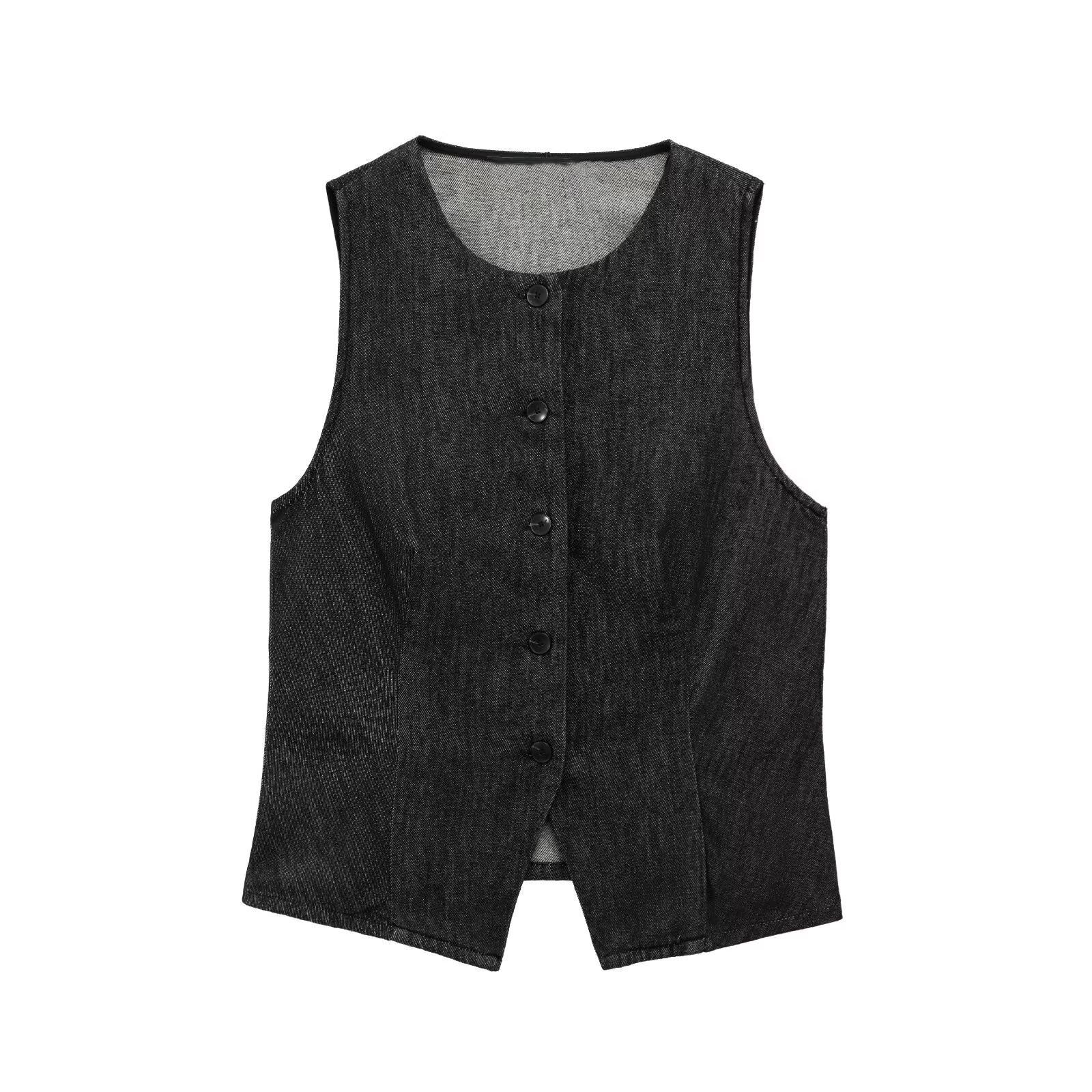 

2025 Spring Women s Fashion Sleeveless Denim Vest - Versatile & Elegant Large чорний