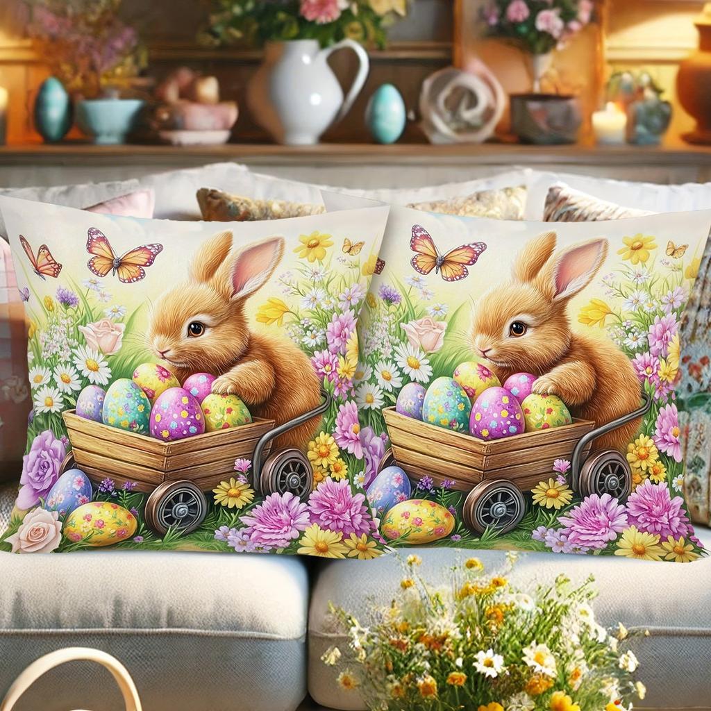 Easter Throw Pillow Cover Rabbit Eggs Decorative Pillowcase For Sofa Bed Cushion Case For Spring Holiday Home Decor Easter