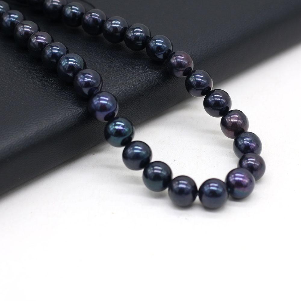1String, Round Natural Freshwater Pearls, 9-10mm Black Pearl Beads for Jewelry Making DIY Crafts, Birthday Wedding Gifts, 36cm