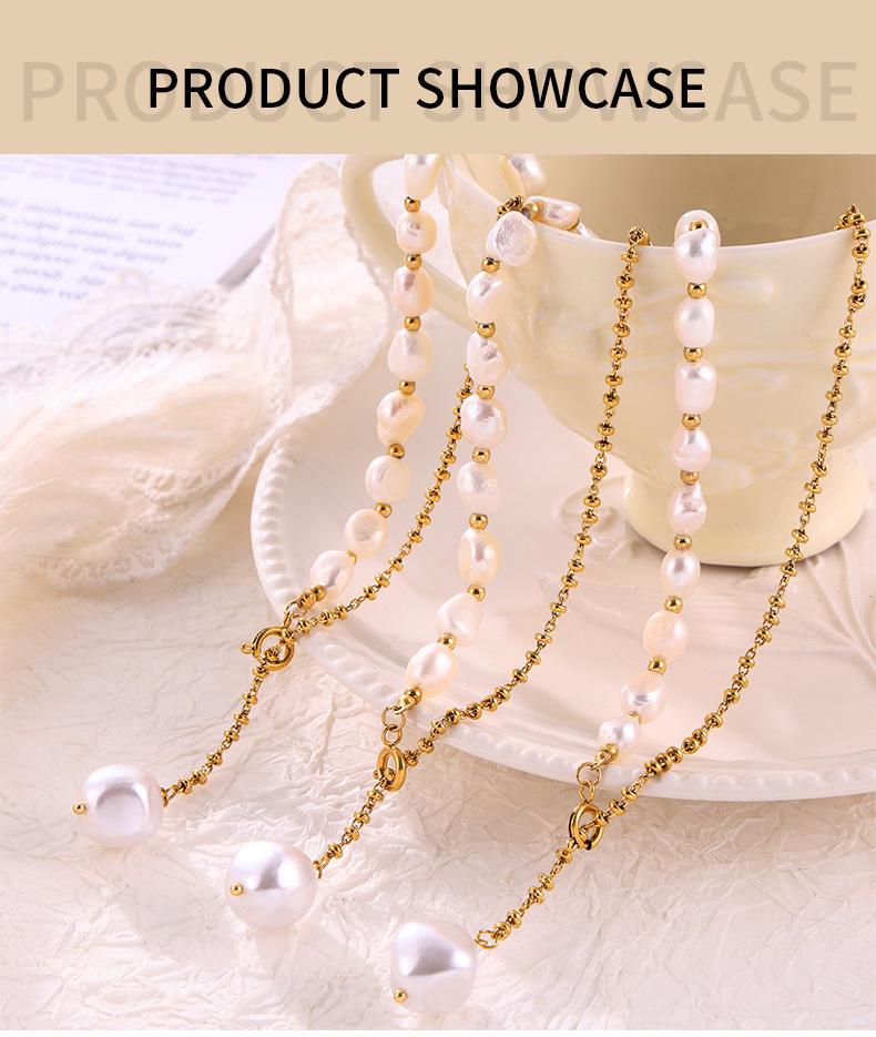 Elegante Halskette mit Anhänger aus französischer Süßwasserperle und Titanstahl mit Schlüsselbeinkette