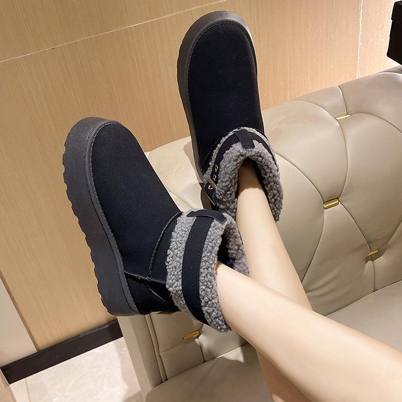 Dammode Stövlar Dam Plus Size Mocka Snökängor Casual Kort Skaft Sponge Cake Tjocksulade Bomullsstövlar Päls Plysch Sammetsskor 36-41