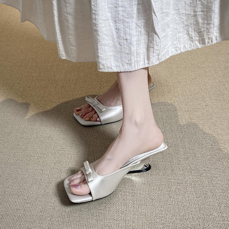 

Gentle wedge heel one-word slippers women s shoes summer wear new bow high heel cool slippers 34