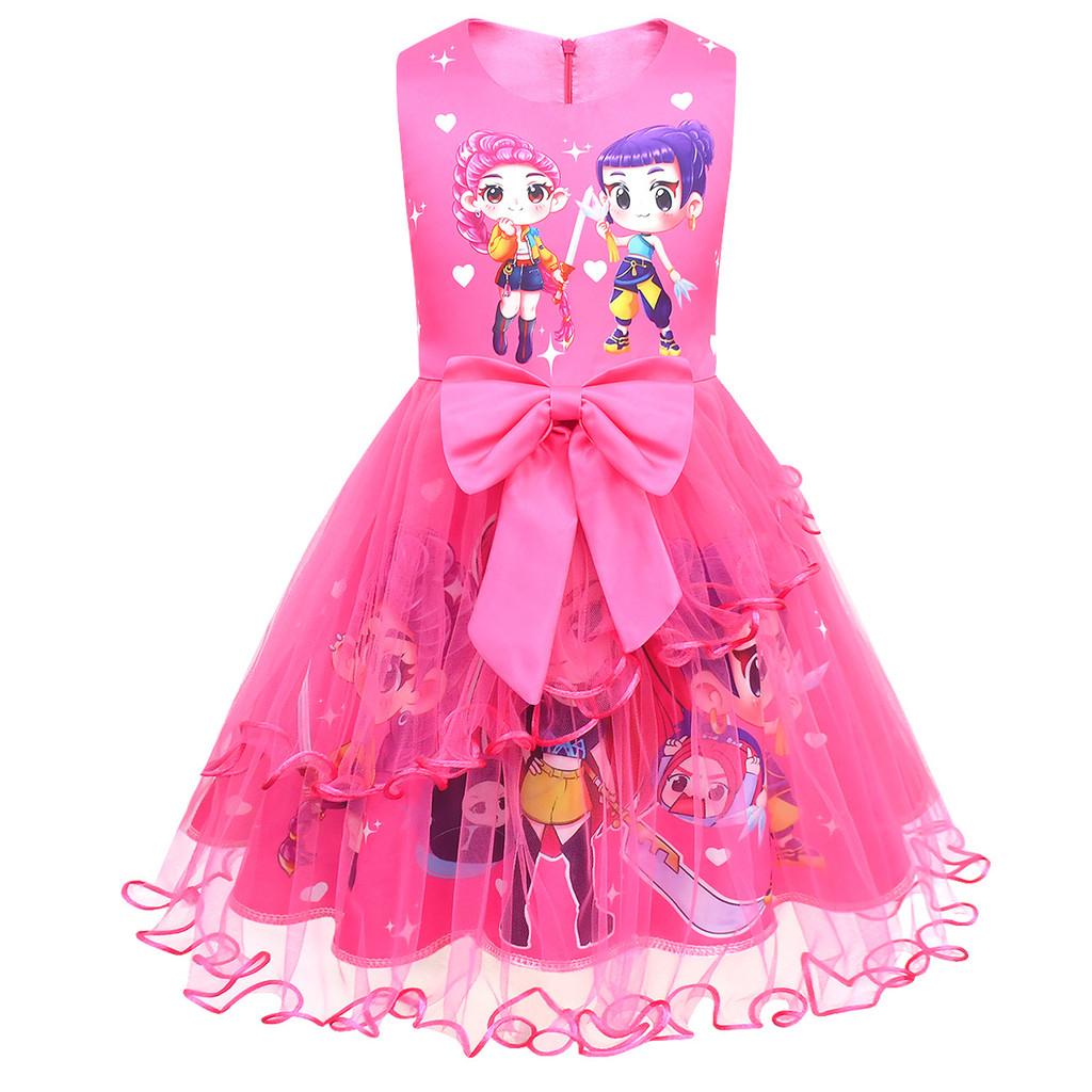 

82942 Девочки Руми Зои Мира K-pop Принт Сетчатое Платье с Воланами 100cm розы красного