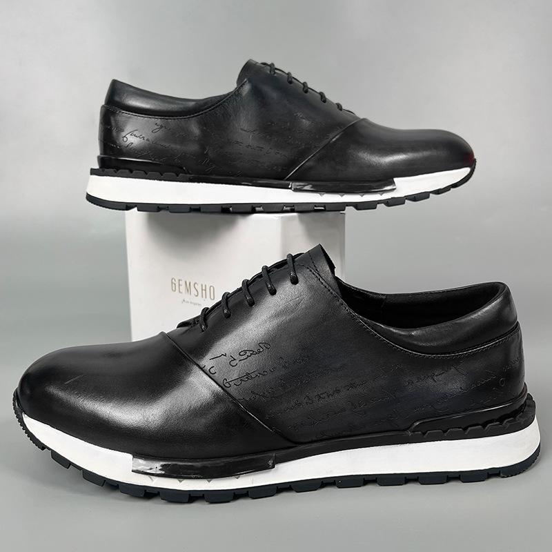 Pánské luxusní značkové designové tenisky z pravé kůže s laserovým gravírováním písmen, šněrovací brogue oxfordové ležérní městské módní boty pro muže